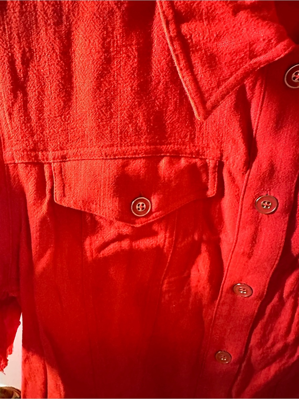 Bright Red Button-Front Ruffle Sleeve Top - Picture 6 of 7